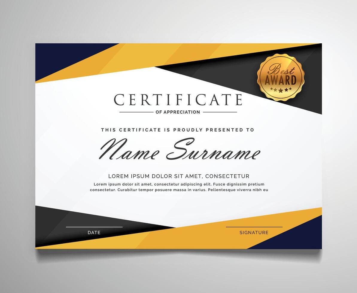 Modern Creative Business, Training Achievement gold badge Certificate Template vector