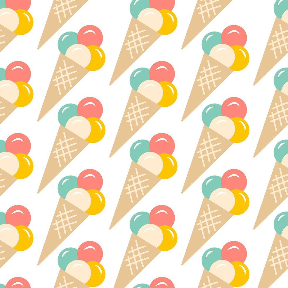 Ice cream cone seamless pattern in flat style. Summer background for print, fabric, decor. vector