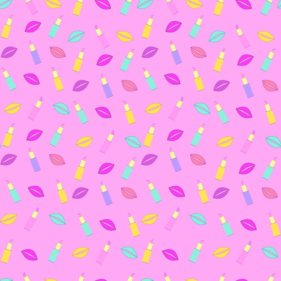 Bright seamless pattern of lip print and lipstick. illustration vector
