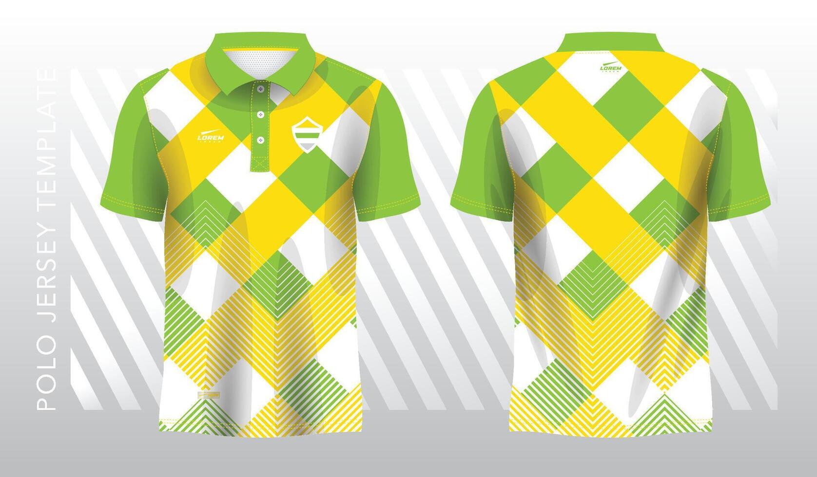 resumen amarillo y verde polo jersey deporte. deporte uniforme en frente y espalda vista. burlarse de arriba para deporte club. vector