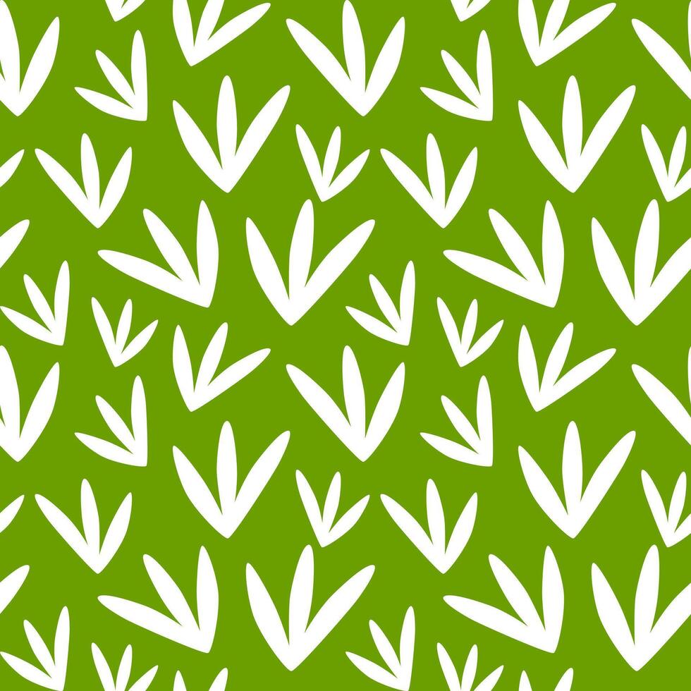 Bright green botanical seamless pattern with white grass, Summer abstract background vector