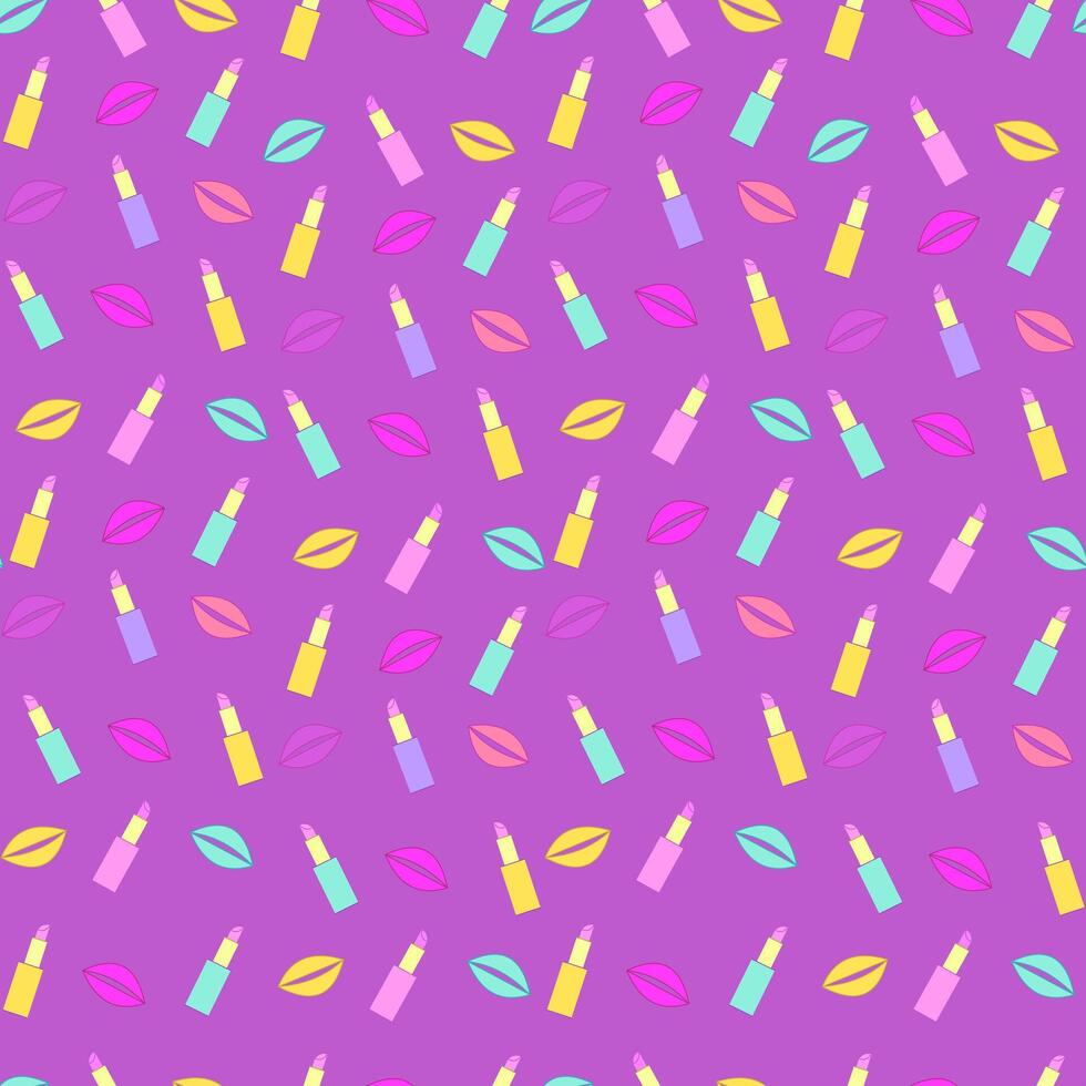 Bright seamless pattern of lip print and lipstick. illustration vector
