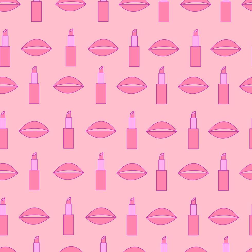 Seamless pattern of lip print and lipstick. illustration vector