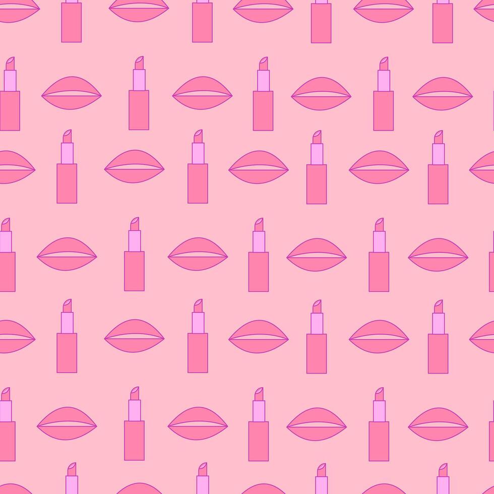 Seamless pattern of lip print and lipstick. illustration vector