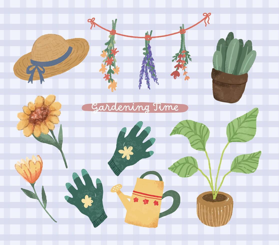 mano dibujado ilustración jardinería tema colección conjunto vector