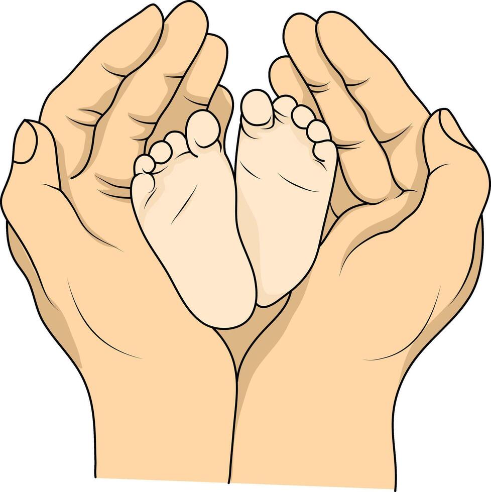 ilustración de del bebe pies en de la madre manos. contento familia maternidad concepto vector