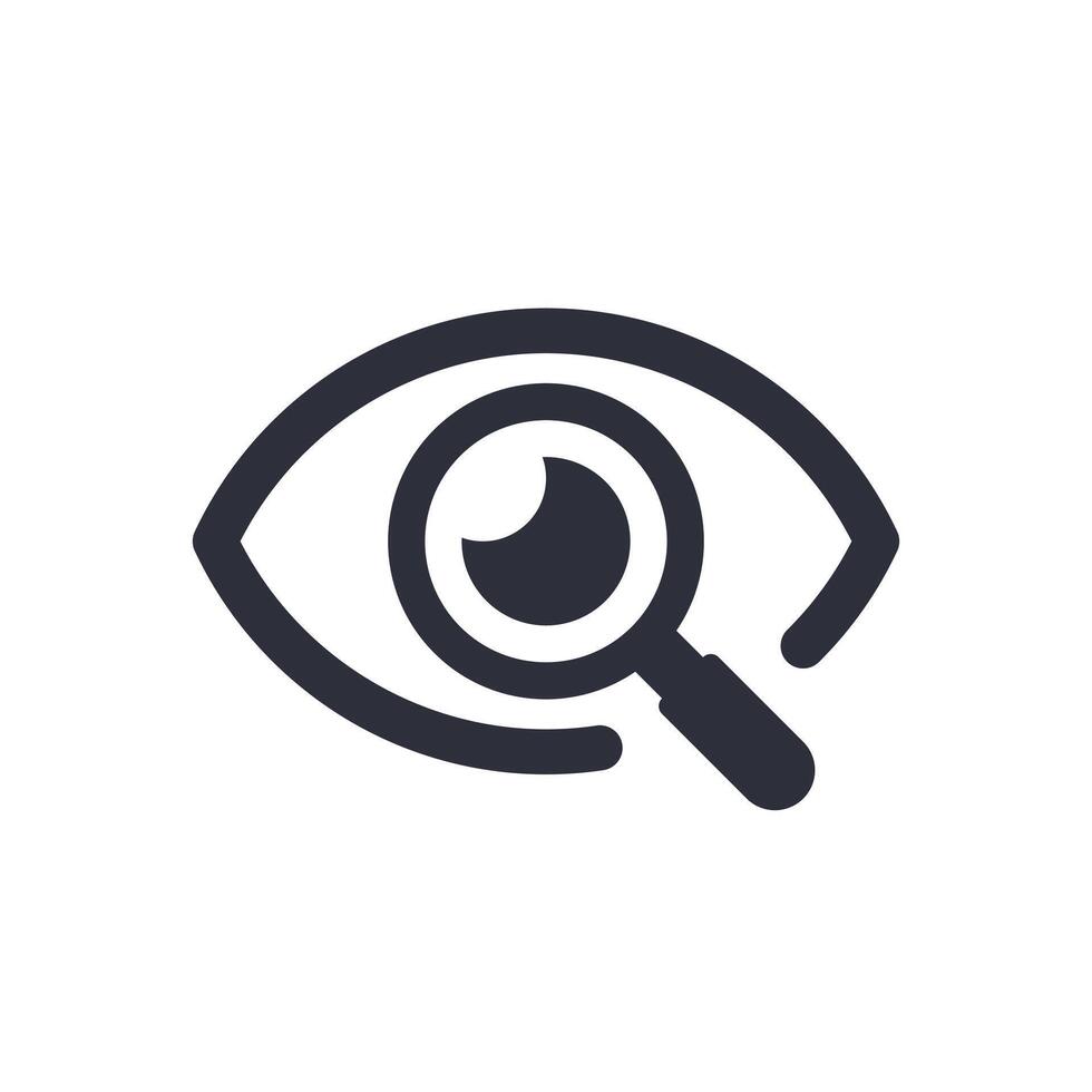 lupa con ojo contorno icono. encontrar icono, investigar concepto símbolo. ojo con aumentador vaso. apariencia, aspecto, mirar, vista, creativo visión icono para web y móvil vector