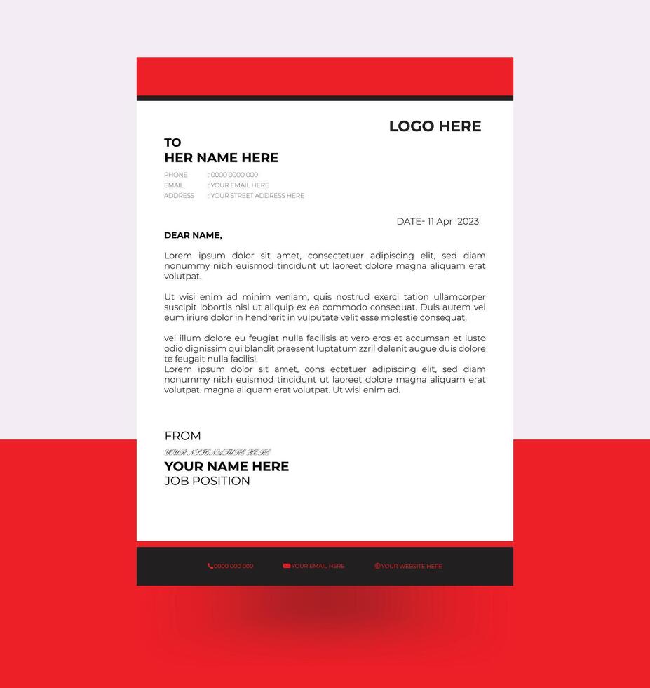 letterhead elegant black and red letterhead design template vector