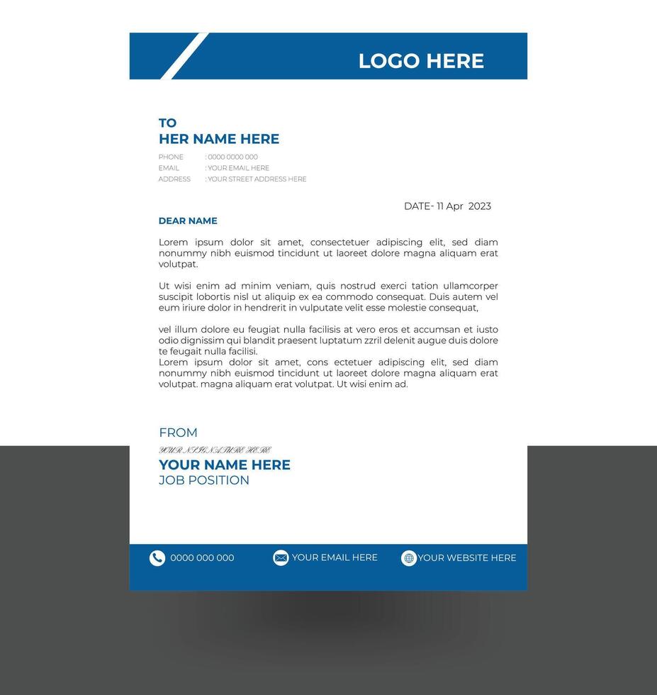 letterhead elegant blue and white letterhead design template vector