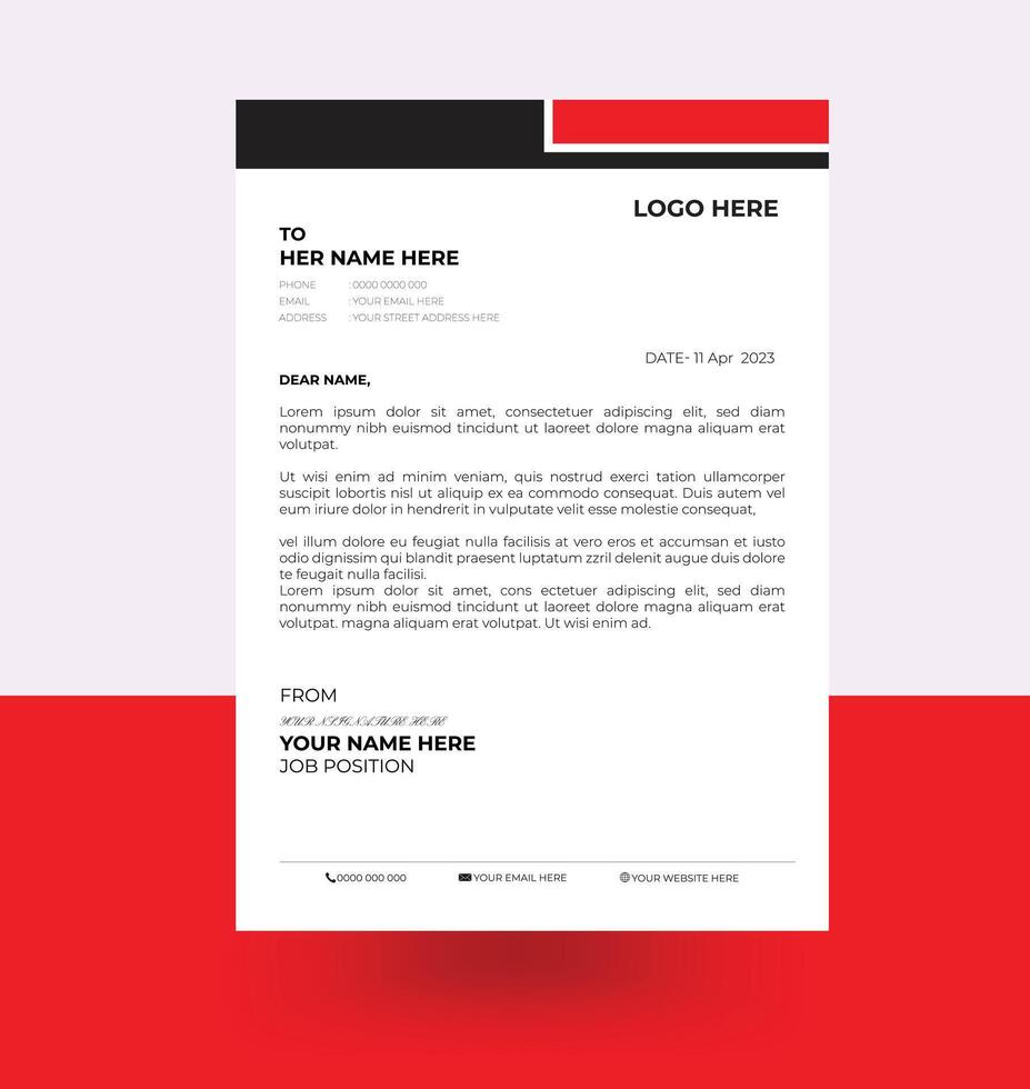 letterhead elegant red and black letterhead design template vector