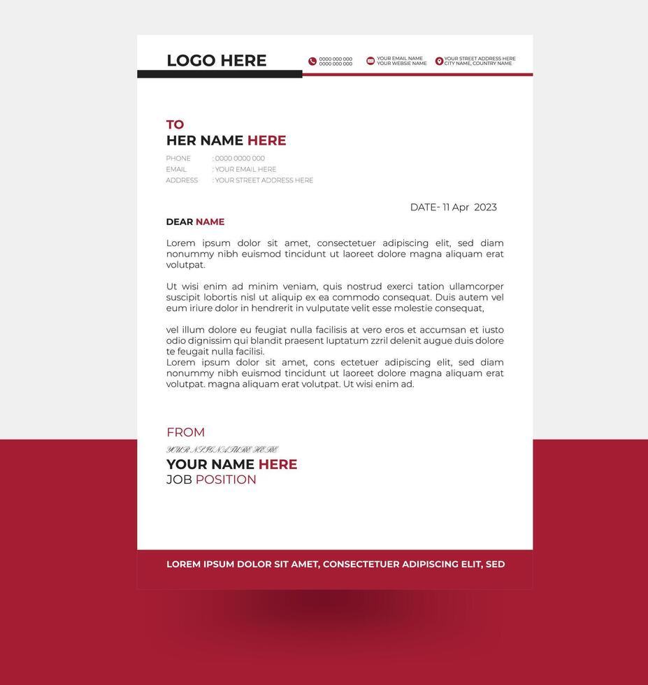 letterhead elegant red and black letterhead design template vector