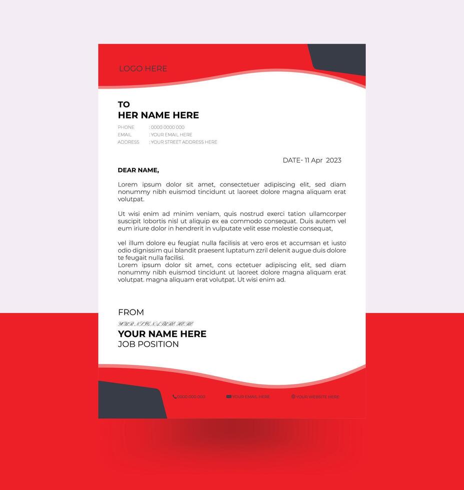 letterhead elegant red and black letterhead design template vector