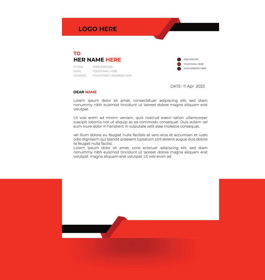 letterhead elegant red and black letterhead design template vector