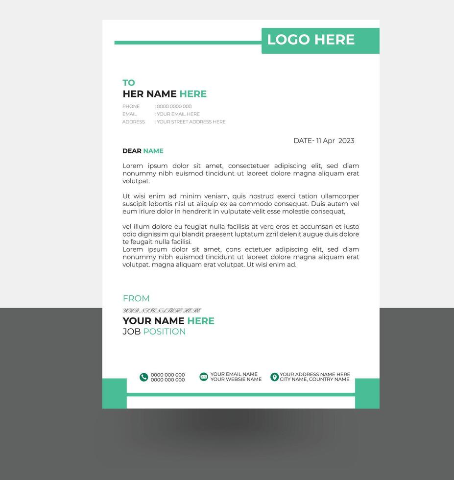 letterhead elegant green color letterhead design template vector