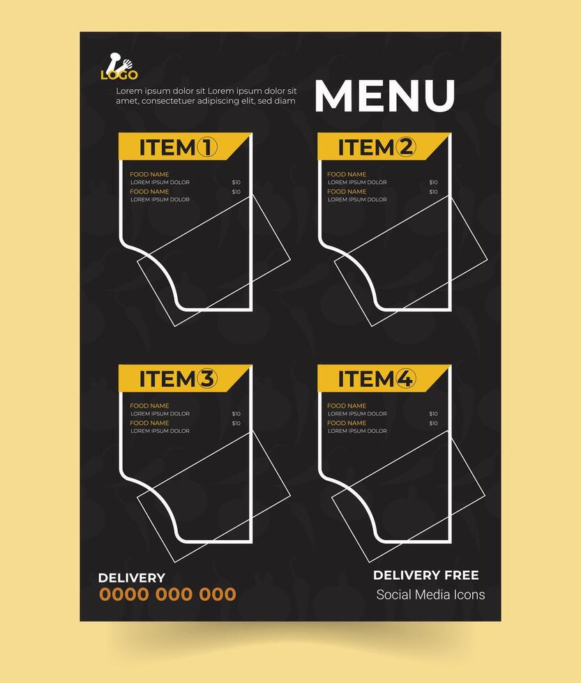Modern Restaurant Menu design, menu design template with yellow color vector