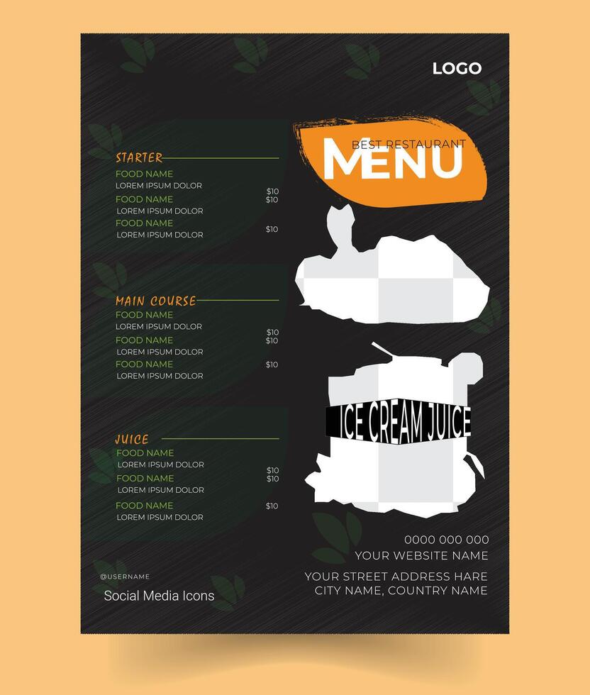 Modern Restaurant Menu design, menu design template with black color vector