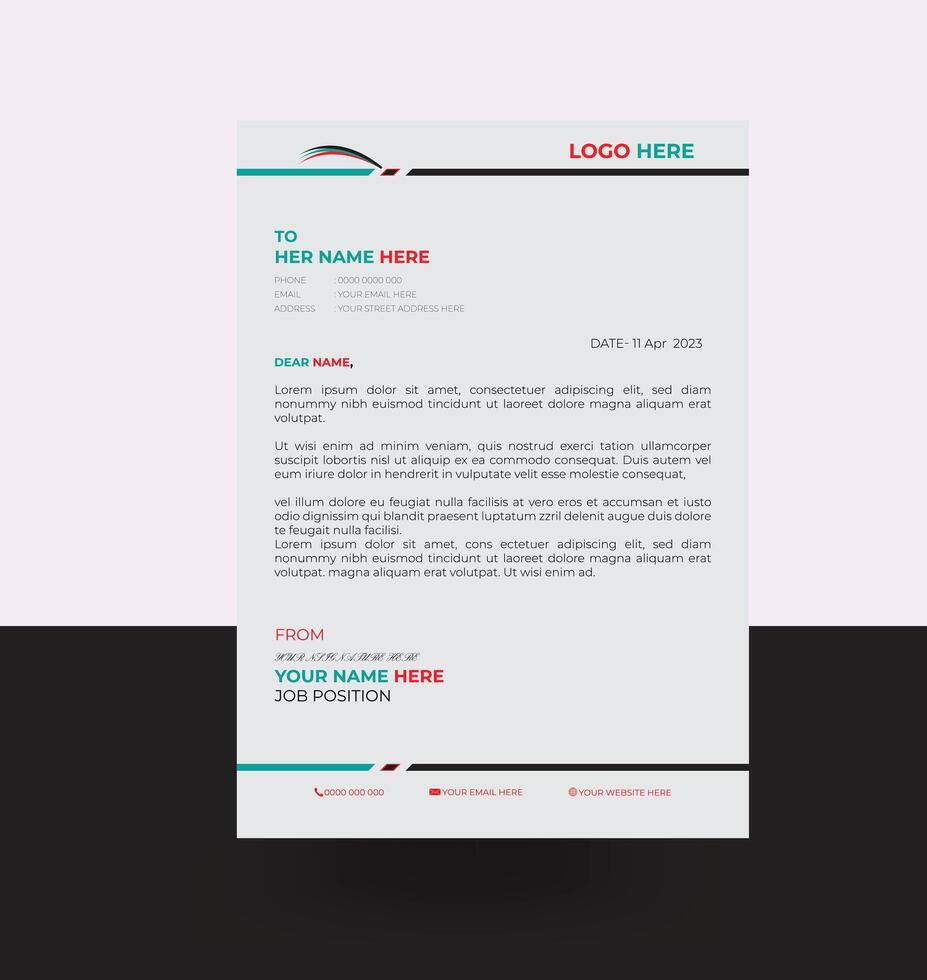 letterhead elegant red and normal black letterhead design template vector