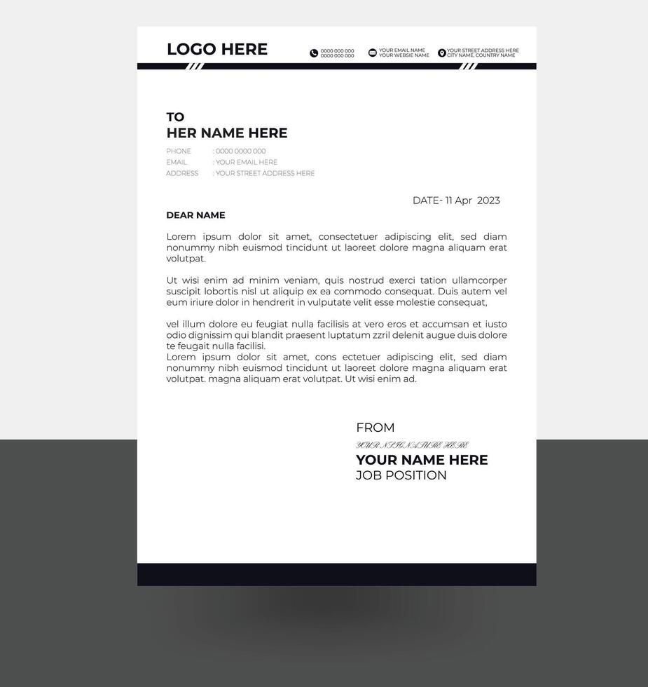 letterhead elegant black color letterhead design template vector