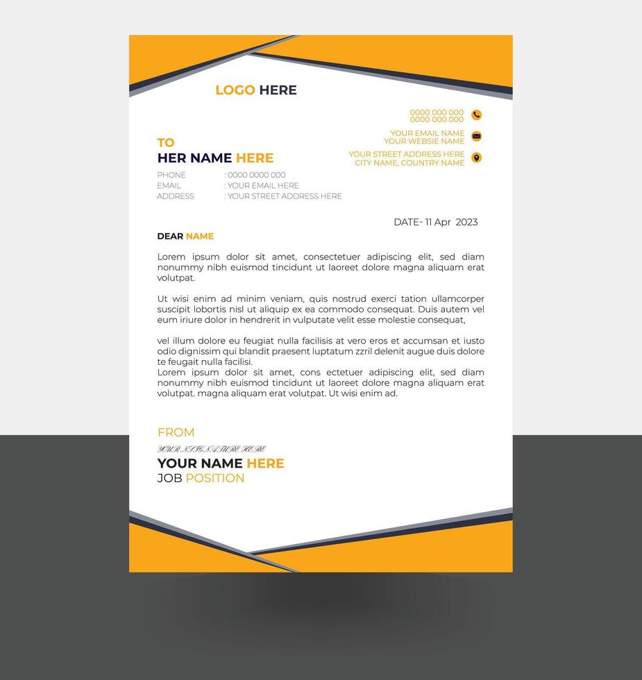 letterhead elegant yellow and white color letterhead design template vector
