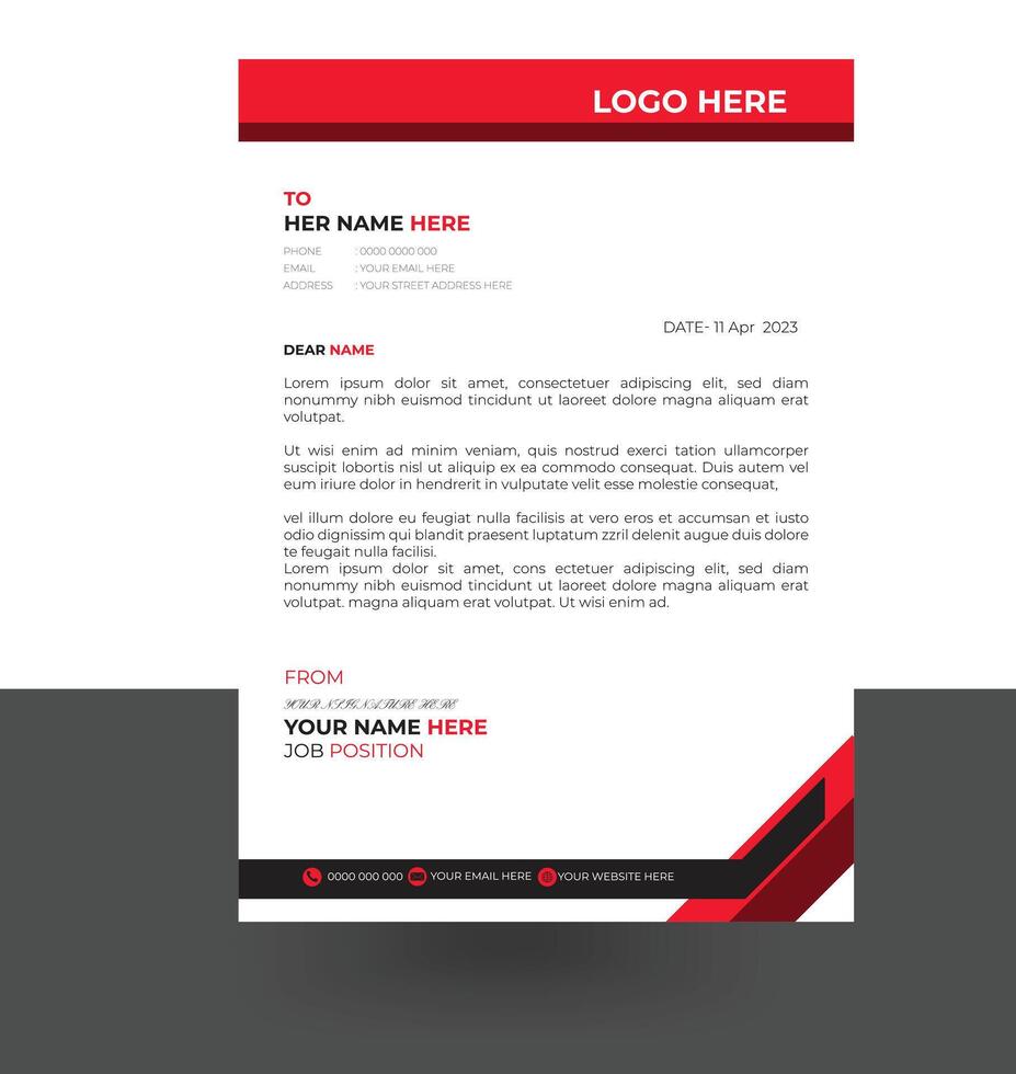 letterhead elegant red and black letterhead design template vector