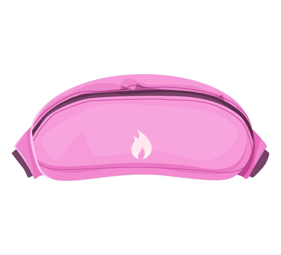 Pink running waist pack with flame motif and zippered pocket isolated. Active lifestyle and safety gear concept vector