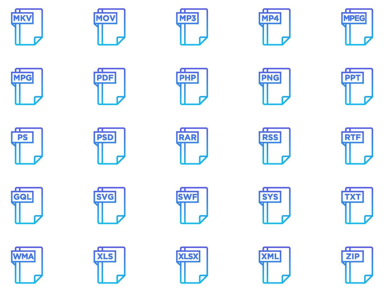File Formats Line Gradient Icon pictogram symbol visual illustration Set vector