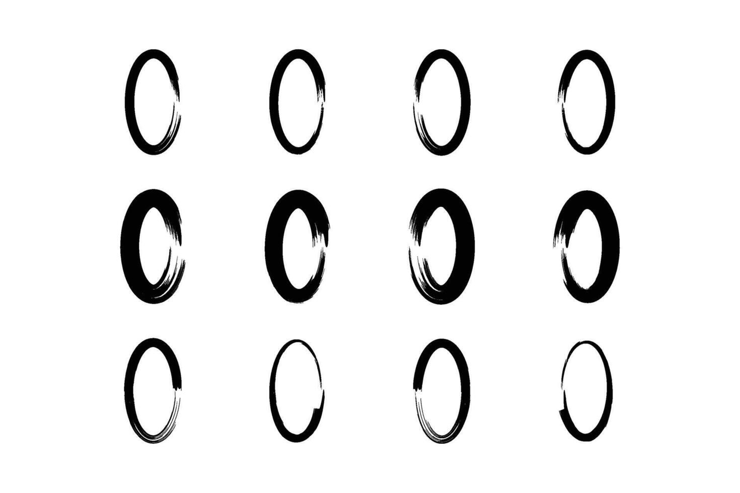 Vertical Oval Shape Bold Line grunge shape Brush stroke pictogram symbol visual illustration Set vector