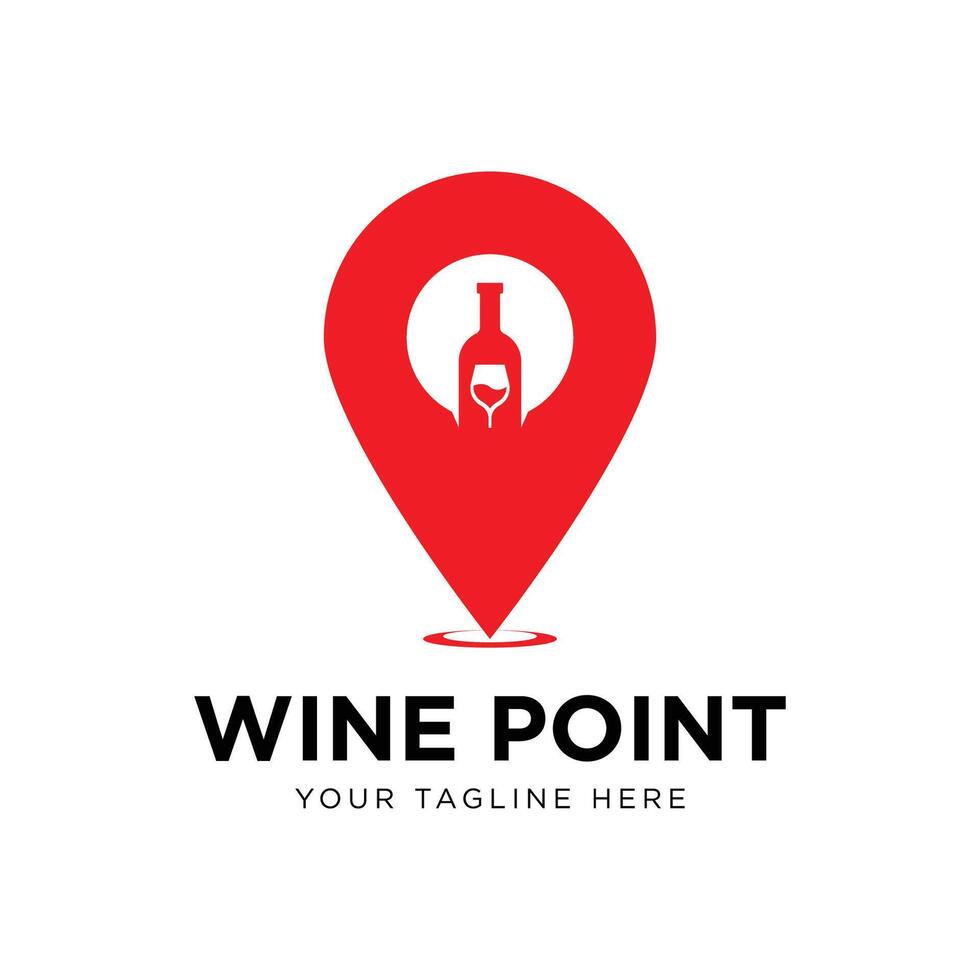 wine point logo design template. consisting of glass and wine bottle icons with pointer icons. wine location. wine shop. vector