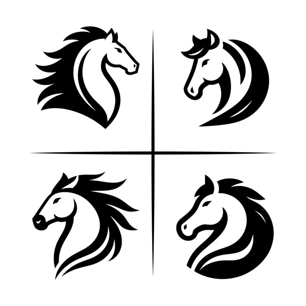 Collection of illustrations of horse head logo designs vector