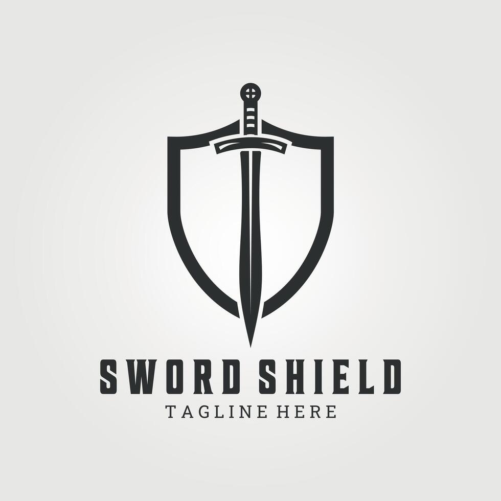 sword shield logo vintage illustration design vector