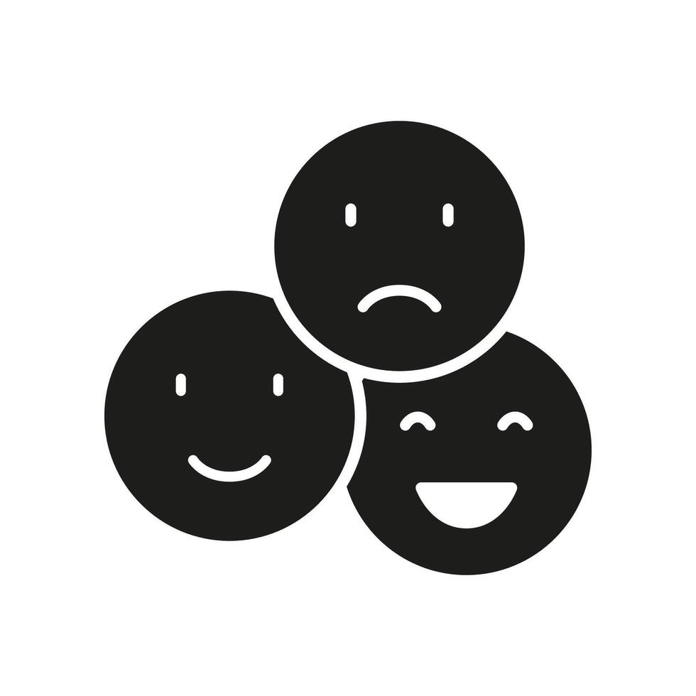 contento sonrisa, positivo emoticono, triste cara silueta icono. realimentación glifo pictograma. cliente satisfacción emoji conjunto signo. usuario experiencia símbolo. aislado ilustración vector