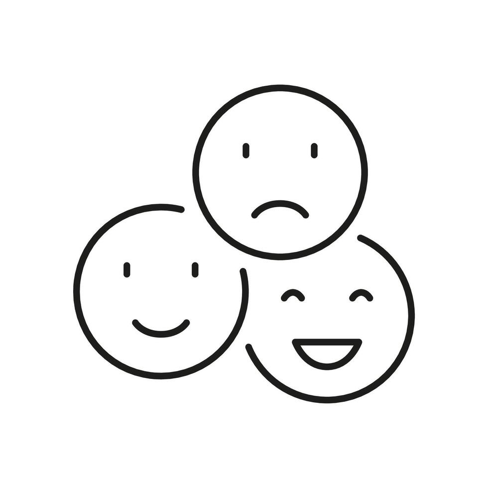 Happy Smile, Positive Face, Sad Emoticon Line Icon. Feedback, User Experience Outline Symbol. Emoji Set Linear Pictogram. Customer Satisfaction Sign. Editable Stroke. Isolated Illustration vector