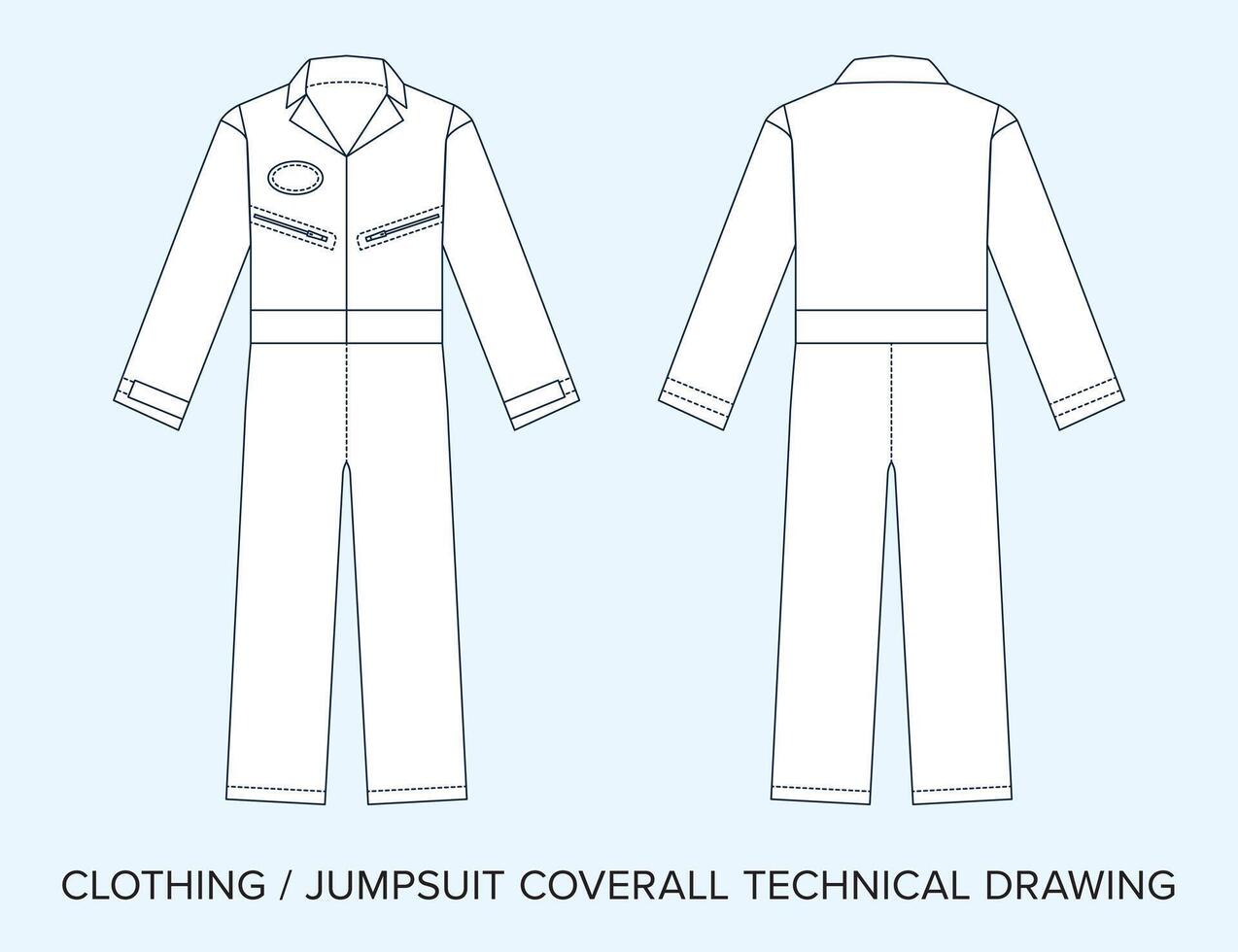 Work Coveralls, Technical Drawing, Apparel Blueprint for Fashion Designers vector