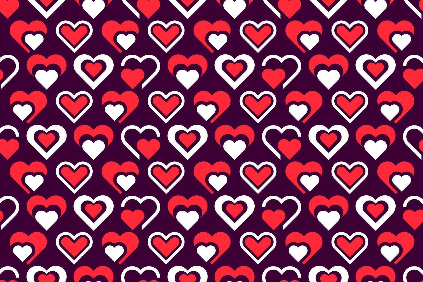 Abstract seamless red and white colored decorative, stylized geometric hearts. Endless repeating heart shapes, abstract pattern design vector
