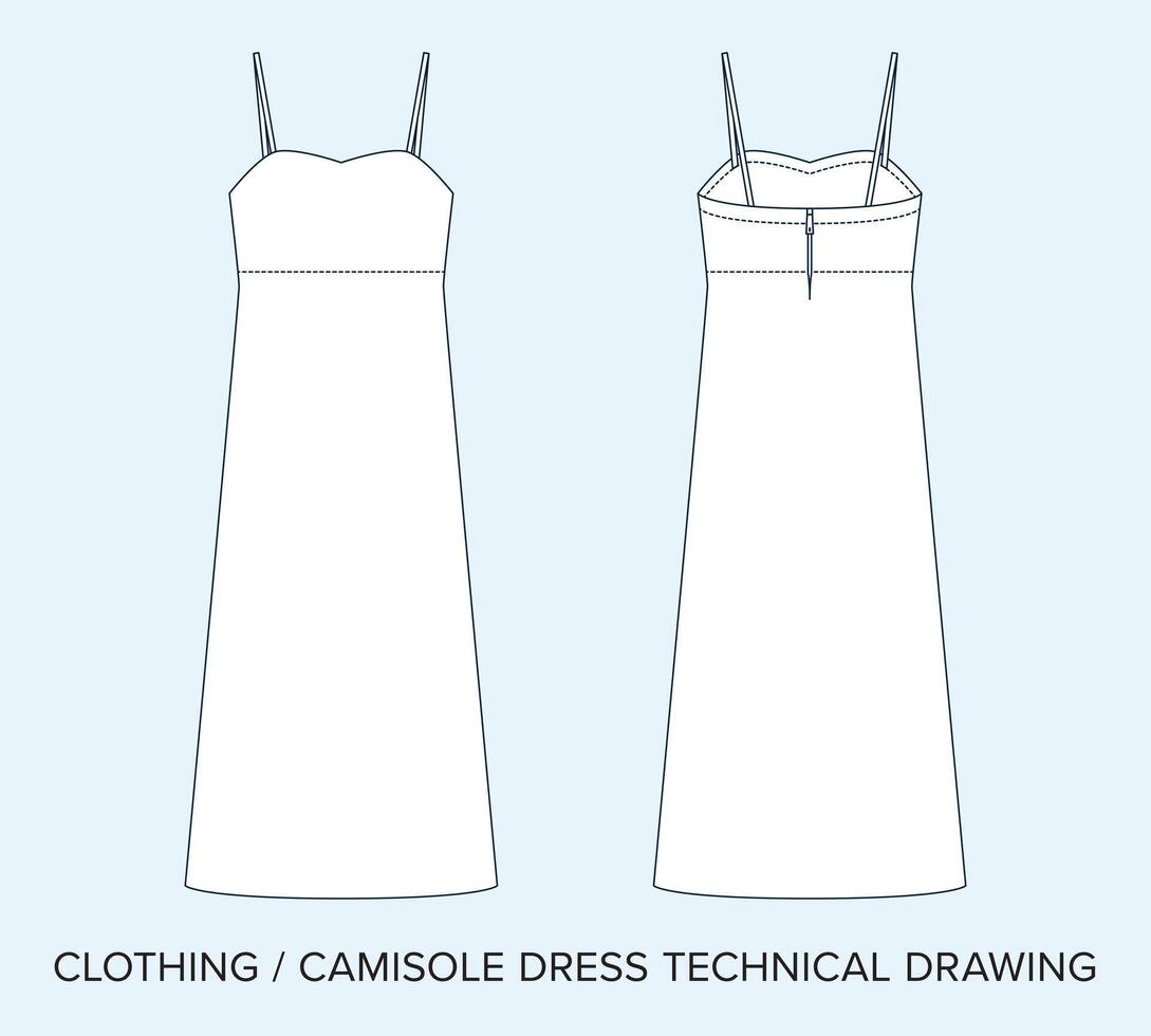 Camisole Dress, Technical Drawing, Apparel Blueprint for Fashion Designers vector