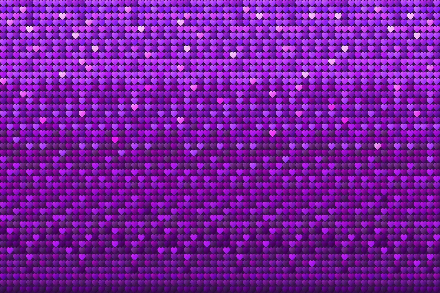 Purple Sequin Hearts Texture, Seamless Background. Shiny Valentines Paillettes Pattern, Glitter Holiday Backdrop vector