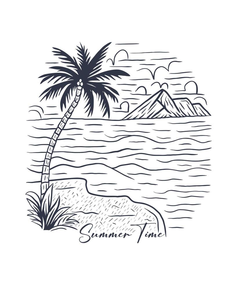 summer time line art adventure t shirt design illustration vector