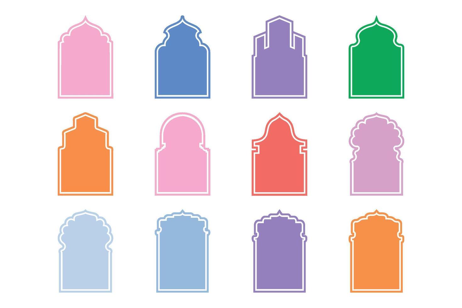 Islamic Arch Design Glyph with outline colerful Filled silhouettes Design pictogram symbol visual illustration vector