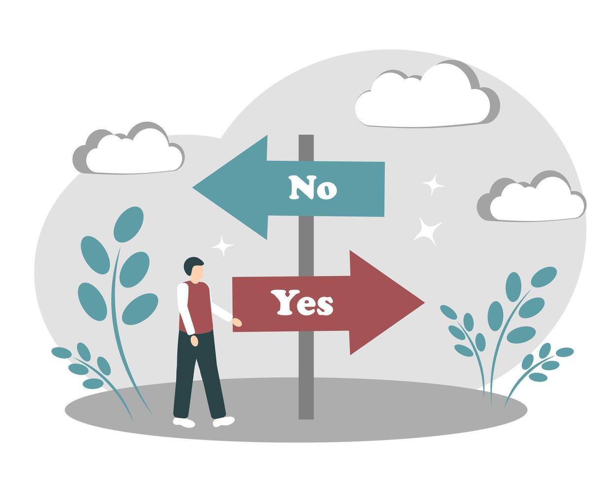 Choosing a path. Pointer. A man chooses a path vector