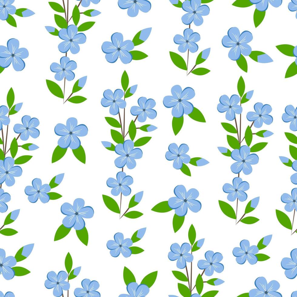 Seamless pattern with blue flowers on white background vector