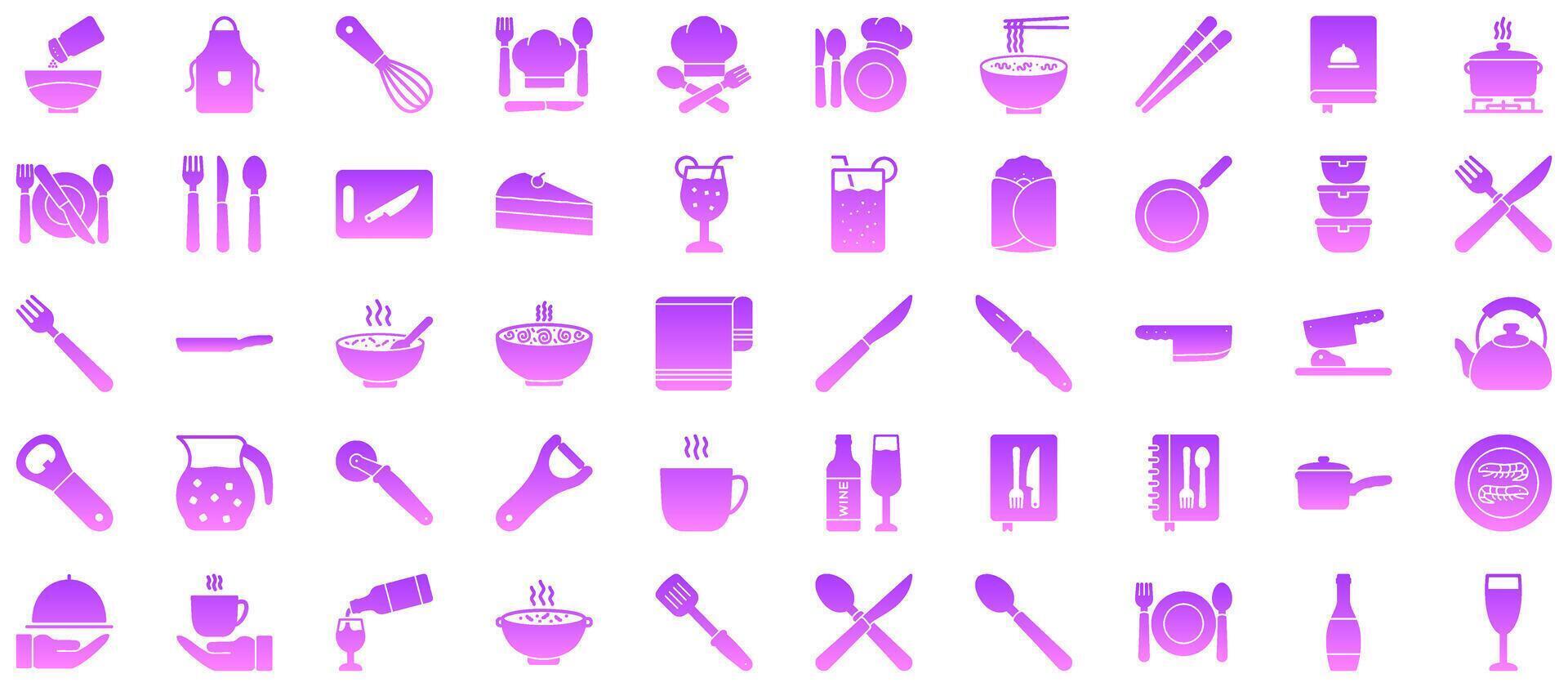 cocina glifo degradado icono pictograma símbolo visual ilustración conjunto vector
