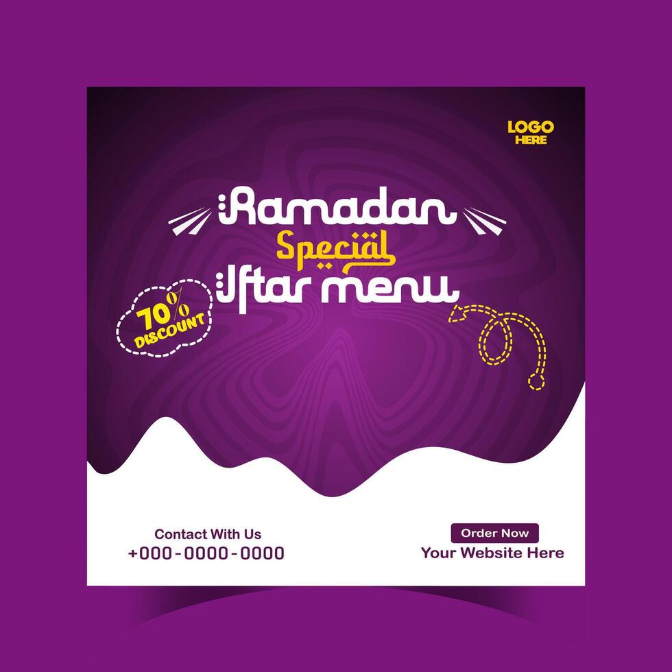 Ramadán iftar menú comida enviar diseño y social medios de comunicación bandera modelo vector