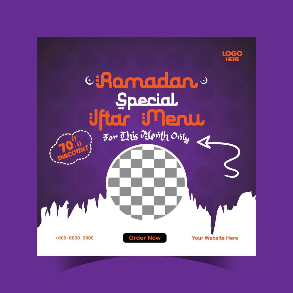 Ramadan iftar menu food post design and social media banner template vector