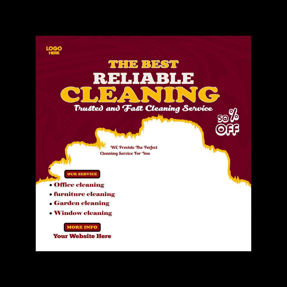 Reliable Cleaning service banner design and square social media post template vector