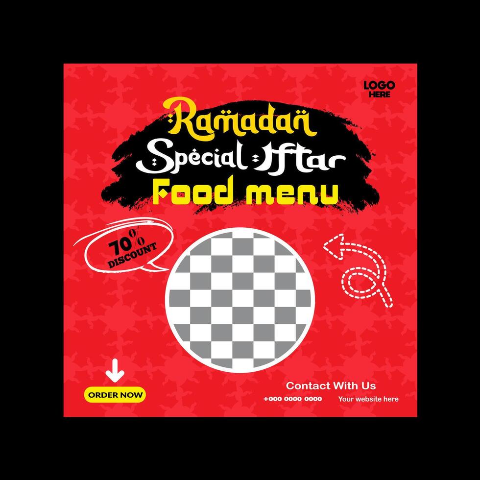 Ramadan iftar menu food post design and social media banner template vector