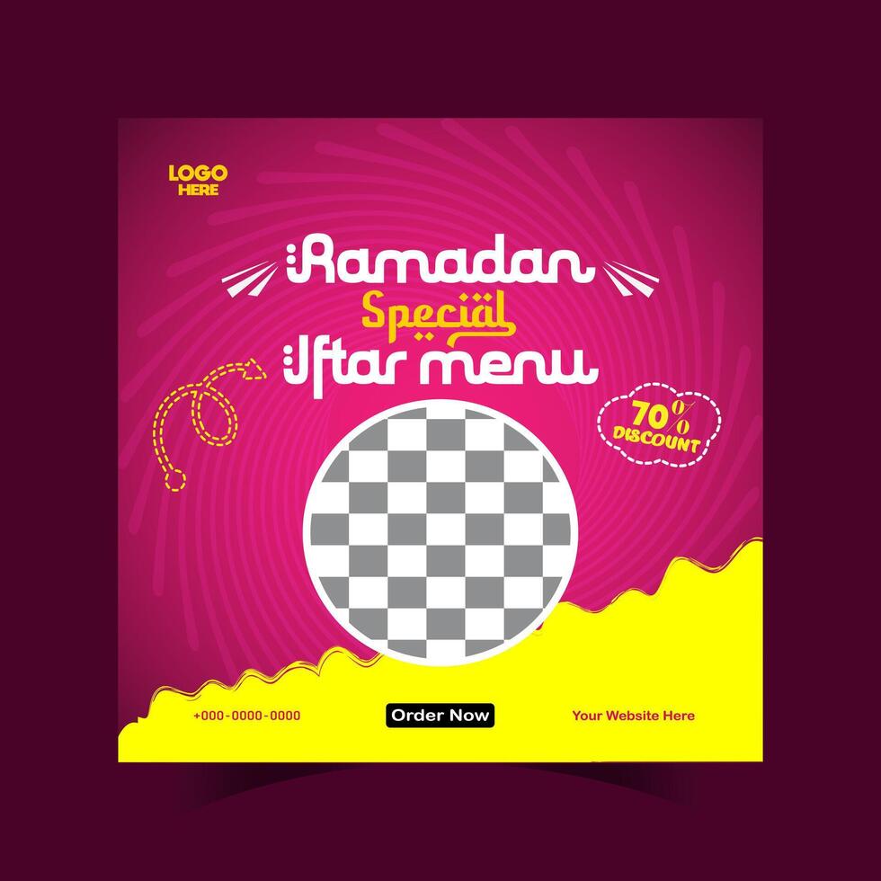 Ramadan iftar menu food post design and social media banner template vector