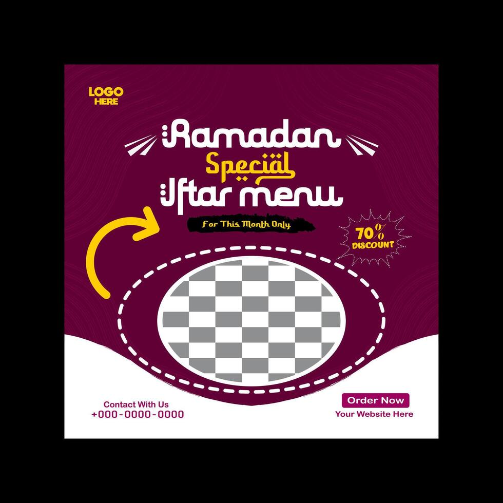 Ramadan iftar menu food post design and social media banner template vector