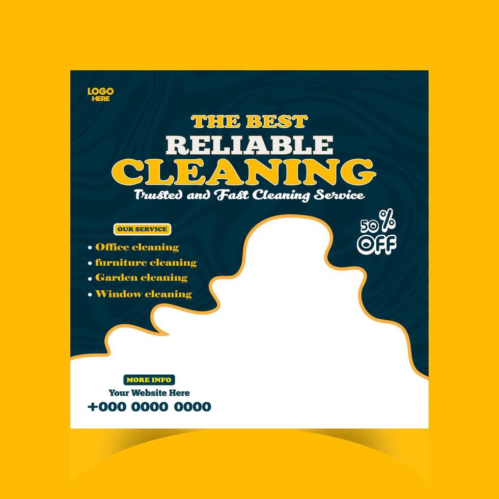 Reliable Cleaning service banner design and square social media post template vector