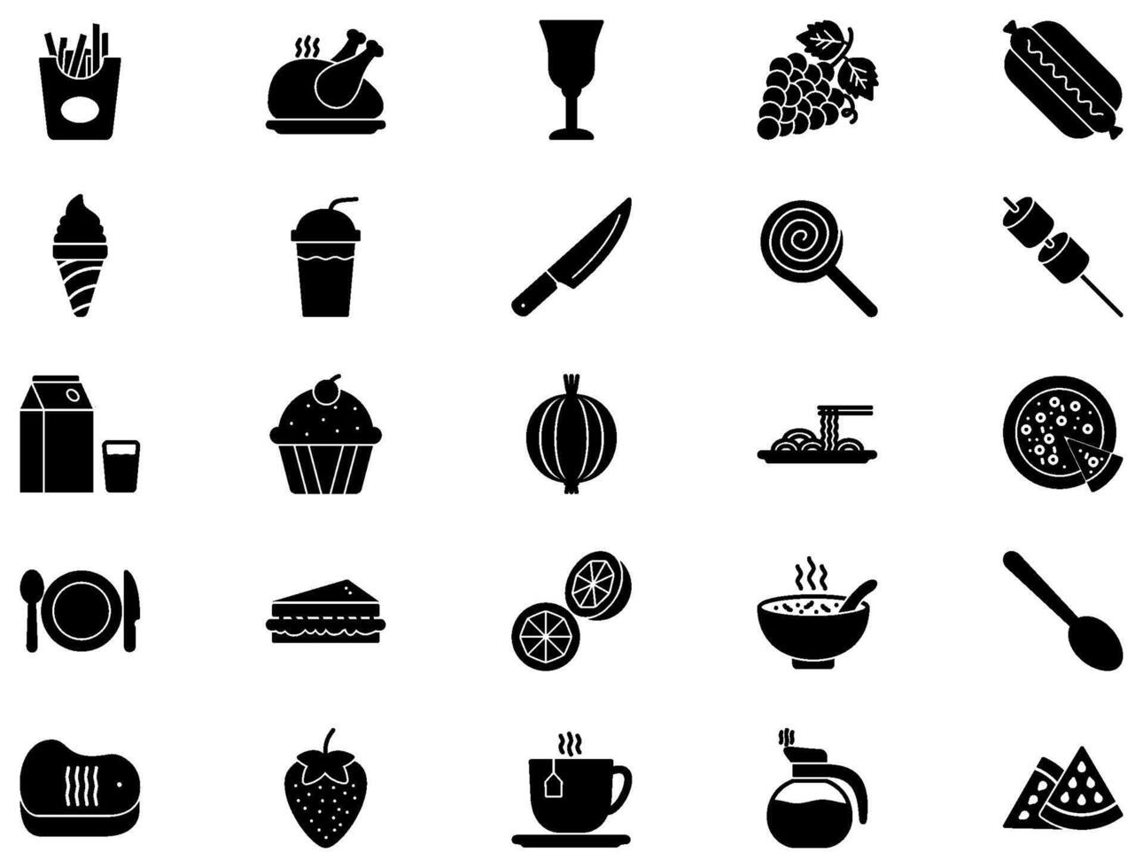 Food And Drinks Glyph Icon pictogram symbol visual illustration Set vector