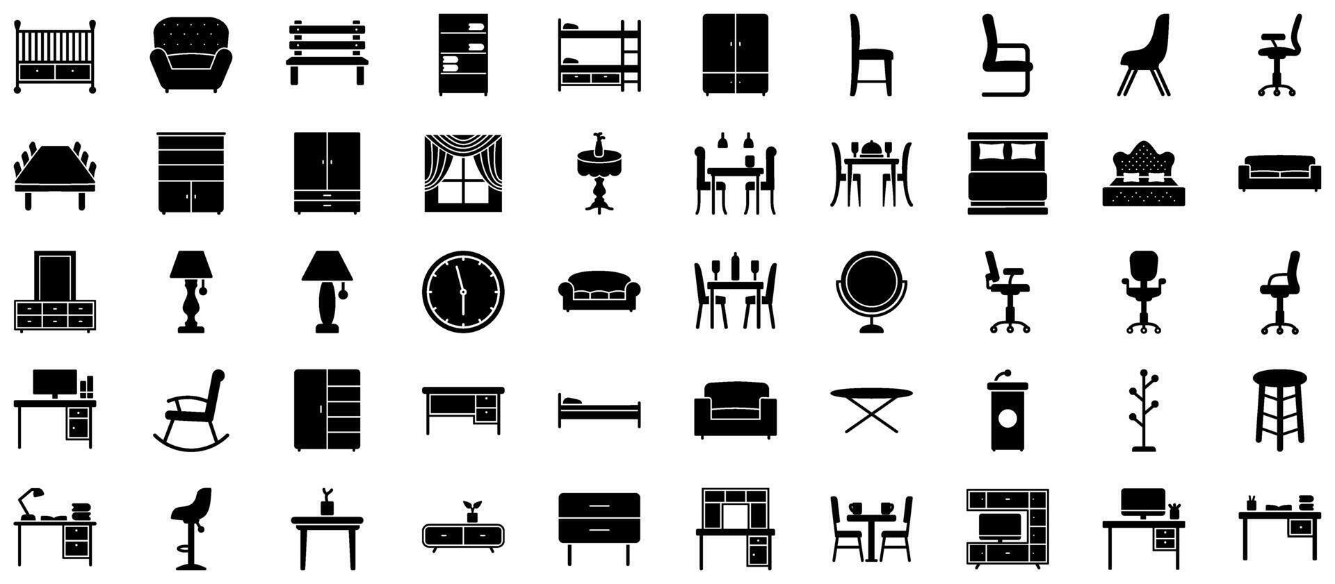 Furniture Glyph Icon pictogram symbol visual illustration Set vector